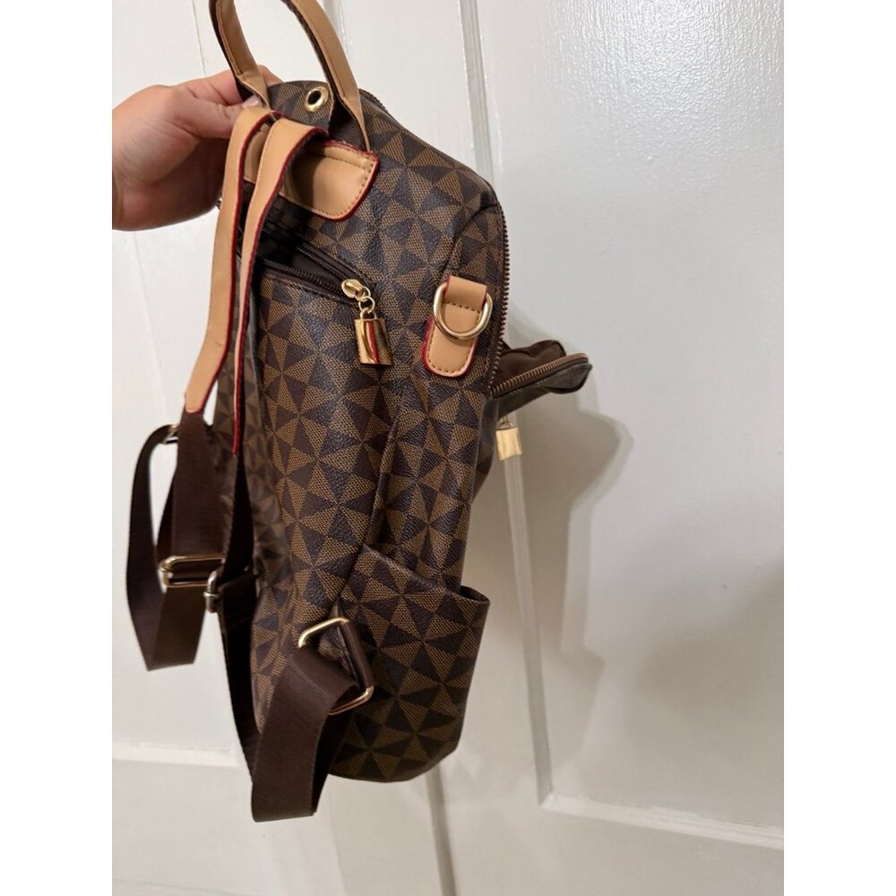 Brown Geometric Convertible Backpack - image 8